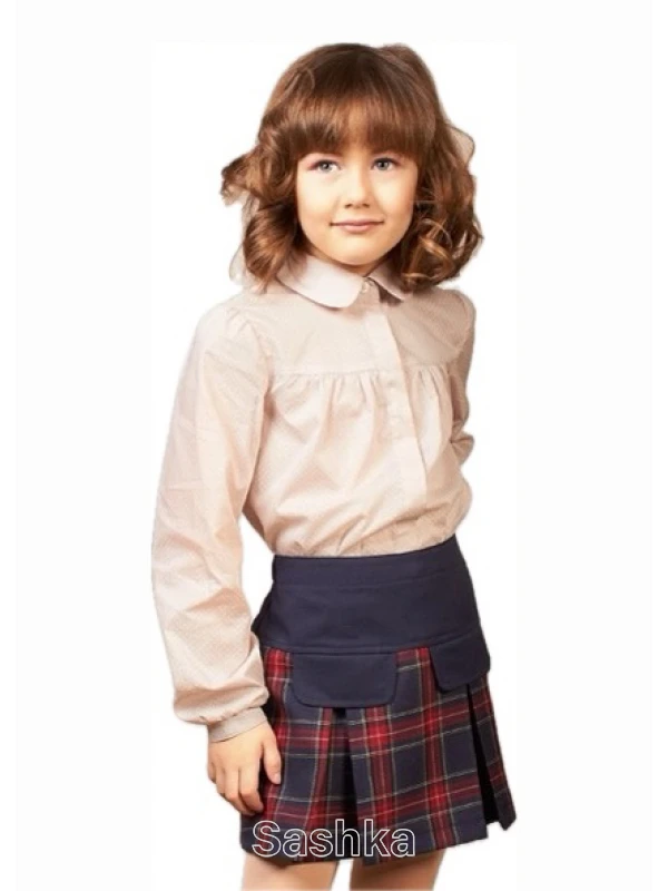 Спідниця для дівчинки Sashka шкільна на кокетці червоно-синя клітинка, розмір 116-152